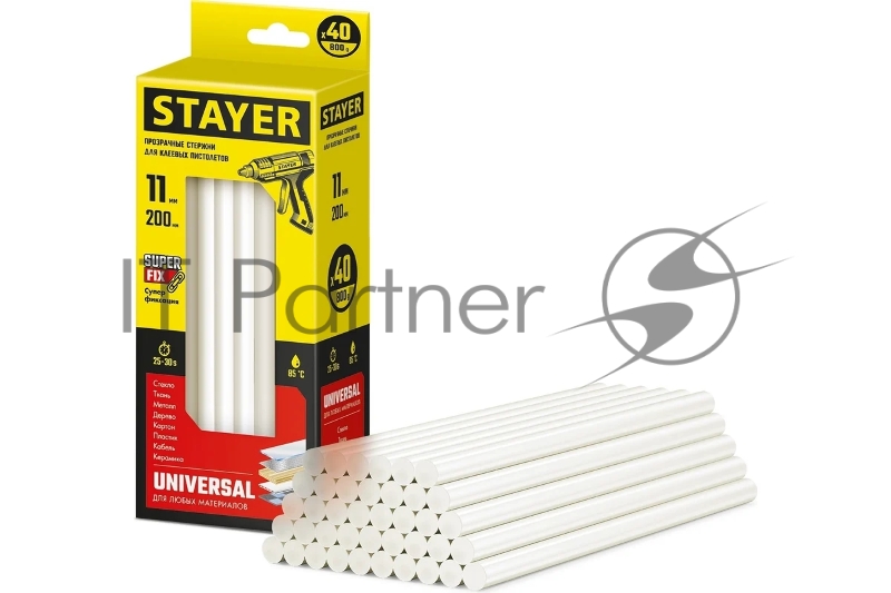 Стержни STAYER "MASTER" для клеевых (термоклеящих) пистолетов, прозрачные по стеклу и пластику, 11х200мм, 40шт 2-06821-T-S40