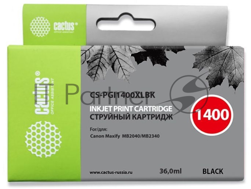 Картридж струйный Cactus CS-PGI1400XLBK черный (36 мл) для HP Canon MB2050/MB2350/MB2040/MB2340