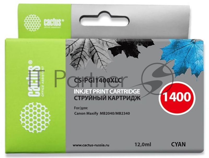 Картридж струйный Cactus CS-PGI1400XLC голубой пигментный (12 мл) для Canon MB2050/MB2350/MB2040/MB2340
