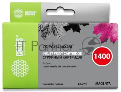 Картридж струйный Cactus CS-PGI1400XLM пурпурный (12 мл) для HP Canon MB2050/MB2350/MB2040/MB2340