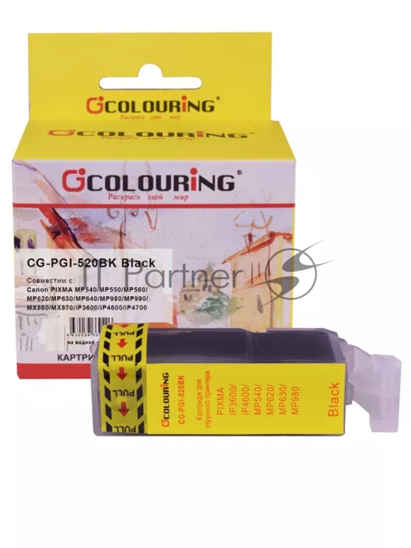 Картридж струйный Colouring CG-PGI-520BK черный с чипом водный (19 мл) для Canon Ip3600/IP4600/MP540/MP550/MP620/MP630/MP980