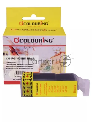 Картридж струйный Colouring CG-PGI-520BK черный с чипом водный (19 мл) для Canon Ip3600/IP4600/MP540/MP550/MP620/MP630/MP980