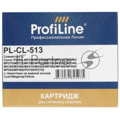 Картридж струйный ProfiLine PL-CL-513 для принтеров Canon Pixma iP2700 MP240/250/260/270/272/280/480/490/492/495/MX320/330/340/350 Color водн
