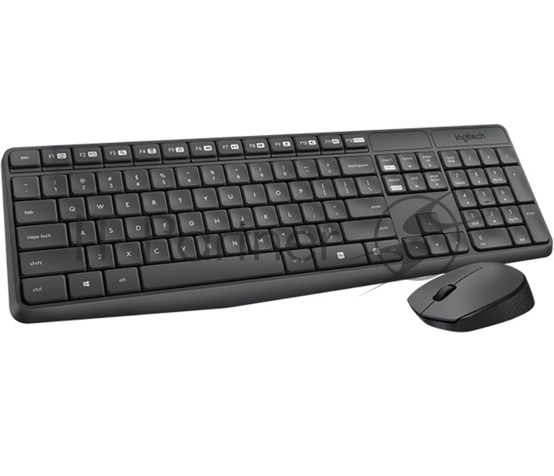 Комплект клавиатура+мышь Logitech MK235 беспроводной, USB, 1000 DPI, серый (заводская гравировка)