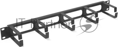 Кабельный органайзер горизонтальный 19" Cabeus JB08-1U-BK 1U, 5 колец, черный (RAL9004), металлический