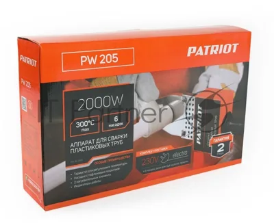 Сварочное оборудование, Инверторы PATRIOT PW 205 170302010 Аппарат для сварки пластиковых труб PATRIOT, 2000W, 6 насадок, резак для труб, перчатки, рулетка, кейс металл.