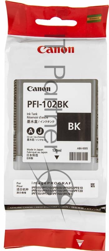 Картридж струйный Canon PFI-102Bk (0895B001) черный (130 мл.) для Canon iPF605, iPF610, iPF650, iPF655, iPF710, iPF750, iPF755, LP17, iPF510
