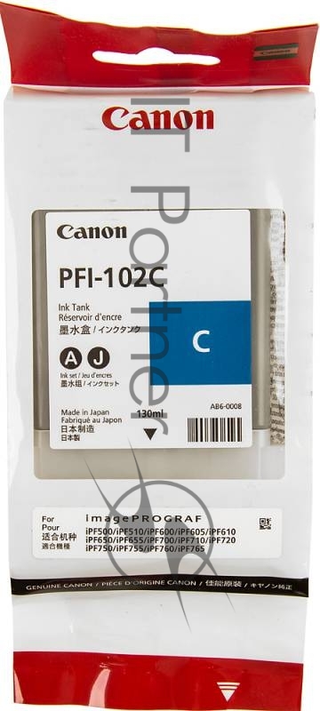 Картридж струйный Canon PFI-102C (0896B001) голубой (130 мл.) для Canon imagePROGRAF iPF605, iPF610., iPF650, iPF655, iPF710, iPF750, iPF755, LP17, iPF510