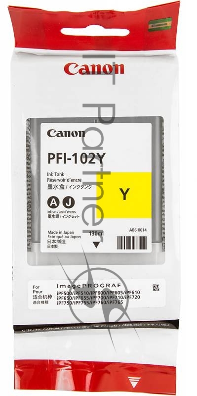 Картридж струйный Canon PFI-102Y (0898B001) желтый, 130 мл., для imagePROGRAF iPF605, iPF610., iPF650, iPF655, iPF710, iPF750, iPF755, LP17, iPF510