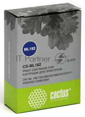 Картридж матричный Cactus CS-ML182 черный, 8мм, 1.6м, 2 400 000 знаков, для OKI ML-182/192/280/320/390