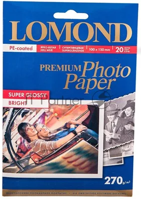 Фотобумага LOMOND 1106102 Одностороняя Суперглянцевая ярко-белая, 270г/м2, A6 (10х15 см), 20 листов, 5760dpi (Super Glossy Bright) микропористая фотобумага для струйной печати