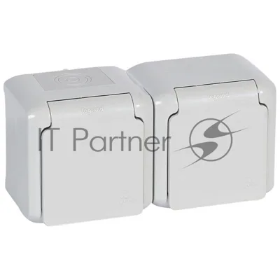 Legrand Legrand 782353 Розетка двойная с заземлением шторок IP44 (Серый)