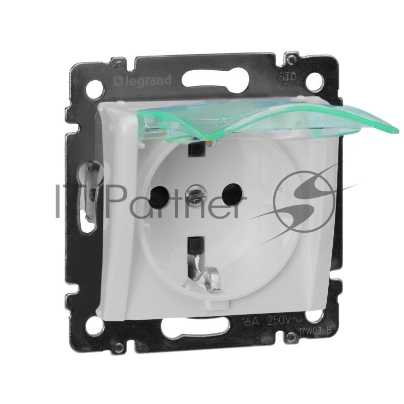 Розетка Legrand Valena 774220 влагозащищенная IP44 с заземлением с крышкой и защитными шторками (белая)