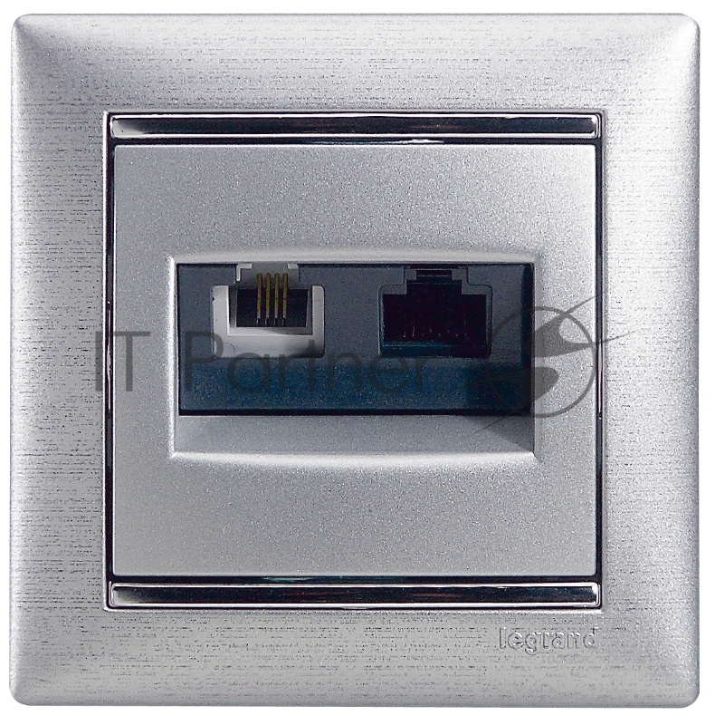 Valena Розетка двойная RJ45 кат.6е UTP + RJ11, алюм. Valena Розетка двойная RJ45 кат.6е UTP + RJ11, алюм.