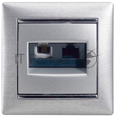 Valena Розетка двойная RJ45 кат.6е UTP + RJ11, алюм. Valena Розетка двойная RJ45 кат.6е UTP + RJ11, алюм.