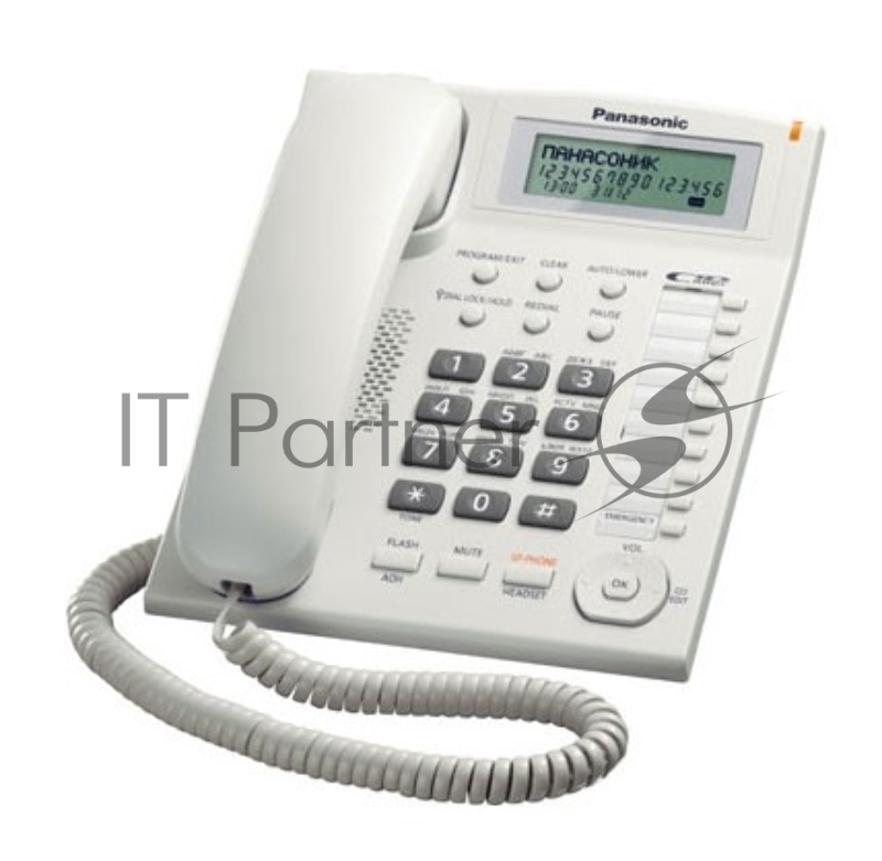 Телефон проводной Panasonic KX-TS2388RUW белый индикатор вызова,повторный набор последнего номера,4 уровня громкости звонка