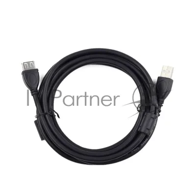 Кабель Gembird/Cablexpert USB 2.0 Pro AM/AF, 3м, экран, 2феррит.кольца, черный, пакет