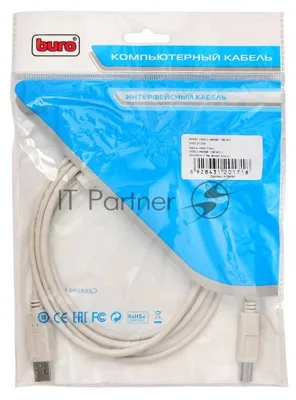 Кабель BuroКабель USB2.0 USB2.0-AM/BM-1.8M-MG A(m)/B(m) (1.8м) феррит.кольца(USB2.0-AM/BM-1.8M-MG)