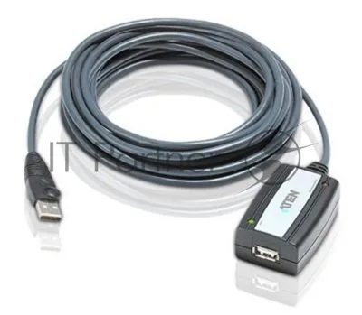 Кабель удлинитель активный(с усилителем) USB 2.0 AM/AF 5m, ATEN UE250-AT, 4 pin, опрессованный, серый