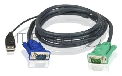 Шнур, мон+клав+мышь USB ATEN, SPHD15=>HD DB15+USB A-Тип, Male-2xMale, 8+4 проводов, опрессованный, 1.8 метр., черный, (2L-5202U)