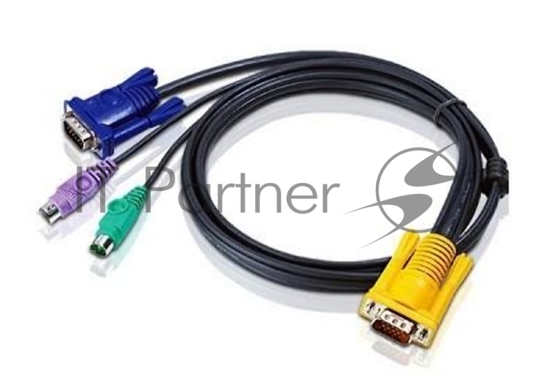 Шнур ATEN, мон+клав+мышь USB, SPHD15=>HD DB15+USB A-Тип, Male-2xMale, 8+4 проводов, опрессованный, 3 м., черный, (с поддержкой KVM PS/2) (2L-5203UP)