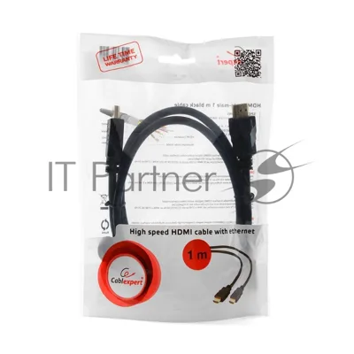 Кабель Cablexpert HDMI CC-HDMI4-1M, 19M/19M, v2.0, медь, позол.разъемы, экран, 1м, черный, пакет
