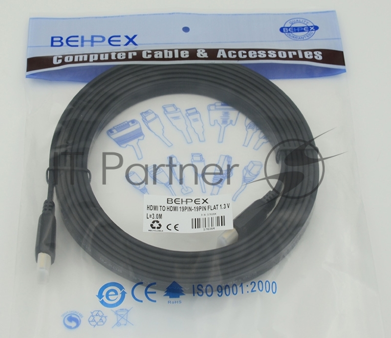 Кабель HDMI 3м SIEMAX FLAT 19M - 19M плоский, черный