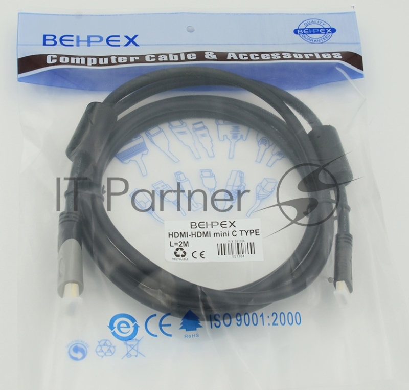 Кабель аудио-видео Behpex HDMI (m)/Mini HDMI (m) 2м. феррит.кольца черный