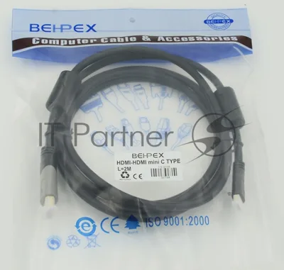 Кабель аудио-видео Behpex HDMI (m)/Mini HDMI (m) 2м. феррит.кольца черный