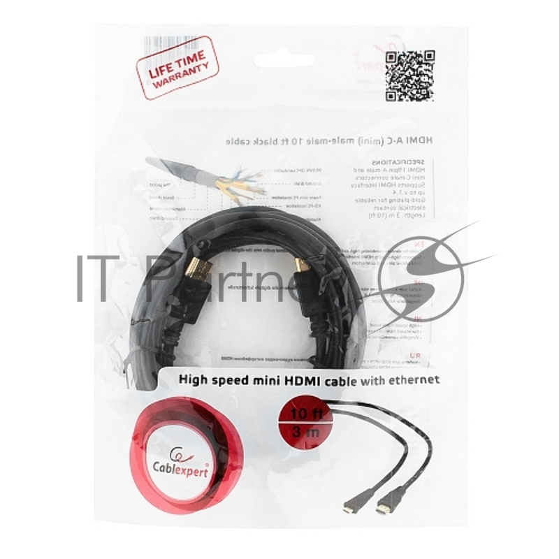Кабель HDMI-miniHDMI Cablexpert CC-HDMI4C-10, 19M/19M, v2.0, медь, позол.разъемы, экран, 3.0м, черный, пакет