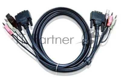 Кабель ATEN KVM USB(тип А Male)+DVI-D(Male)+2хАудио(Male) (-) USB(тип B Male)+DVI-D(Male)+2хАудио(Male) 1,8м., черный. CABLE DVI/USBA/SP.MC-DVI/USB B 1.8M