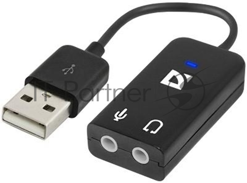 Кабель-переходник Defender/Аудиовход: 2 x 3.5 мм jack/Аудиовыход: USB/встроенная звуковая карта.