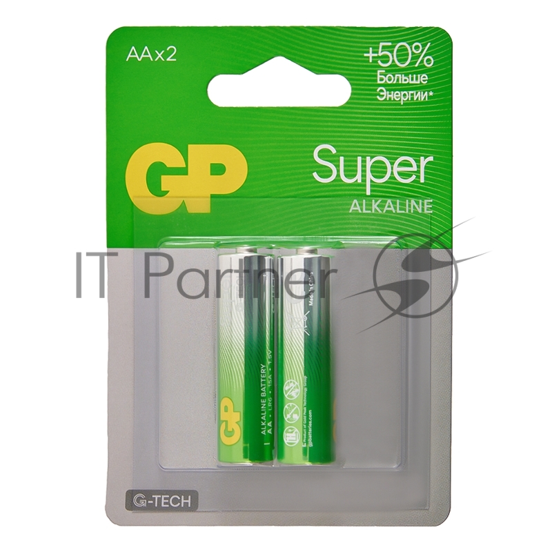 Алкалиновые батарейки GP Super Alkaline G-Tech 15А АA - 2 шт. на блистере