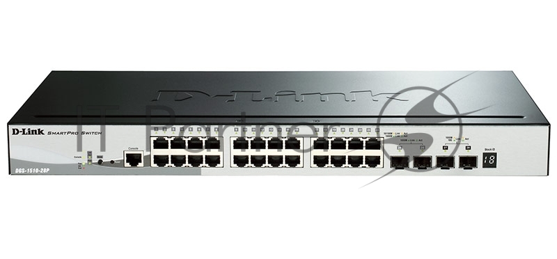 Коммутатор D-Link DGS-1510-28P/A1A, 24×1 Гбит/с + 2×1 Гбит/с SFP + 2×10 Гбит/с SFP+, управляемый