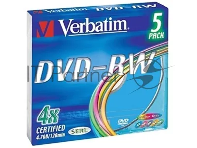 Диск DVD-RW Verbatim 4.7Gb 4x Slim case (5шт) Color (43563)