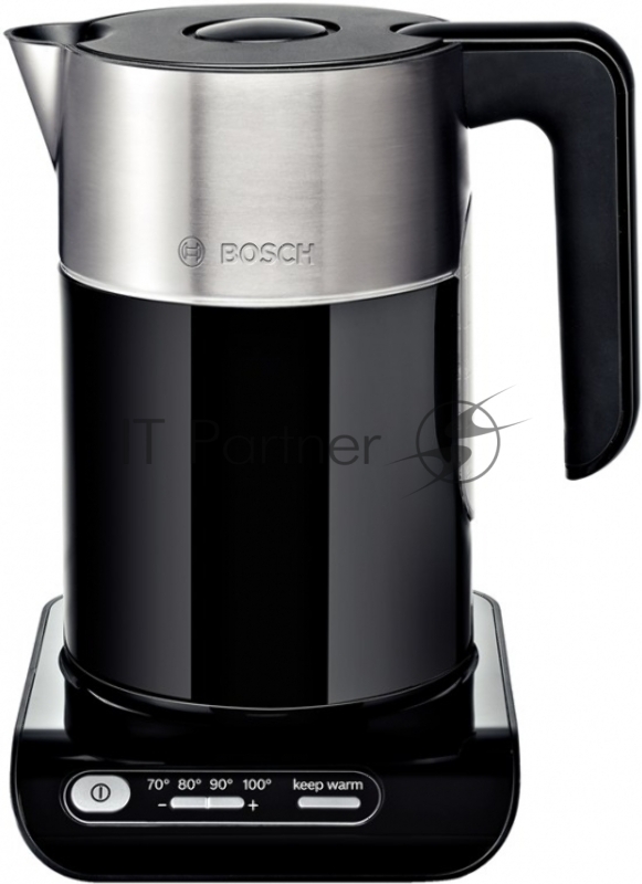 Электрочайник Bosch TWK8613 черный/серебристый, 1.5 л, 2400 Вт, скрытый нагревательный элемент, поддержание температуры