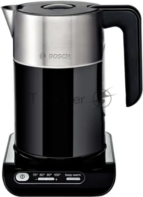 Электрочайник Bosch TWK8613 черный/серебристый, 1.5 л, 2400 Вт, скрытый нагревательный элемент, поддержание температуры
