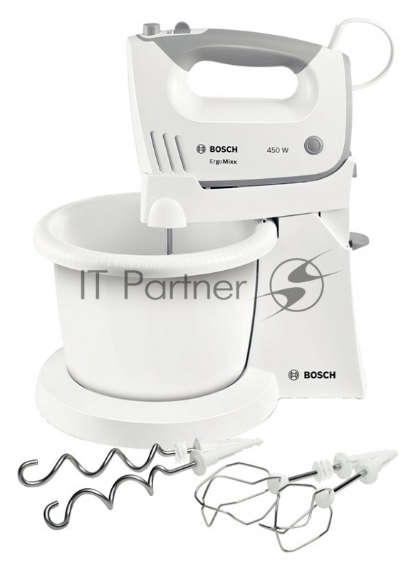 Миксер Bosch MFQ36460 белый/серый, стационарный, 450 Вт, 3 л, 5 скоростей