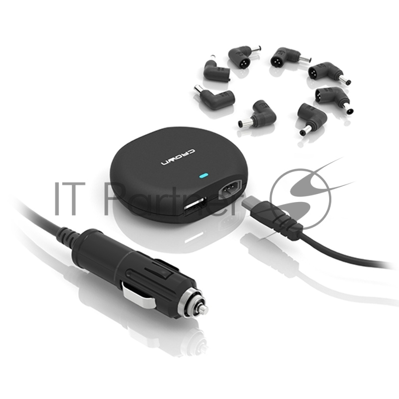 Зарядное устройство для ноутбука CROWN USB CMLC-3294 черный (Автомобильное 12V, 90W 15-20V, порт USB 5V 2.1A)
