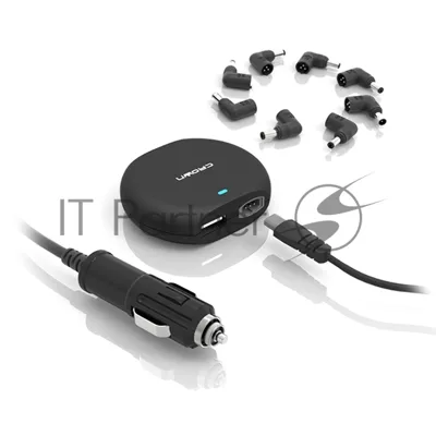 Зарядное устройство для ноутбука CROWN USB CMLC-3294 черный (Автомобильное 12V, 90W 15-20V, порт USB 5V 2.1A)