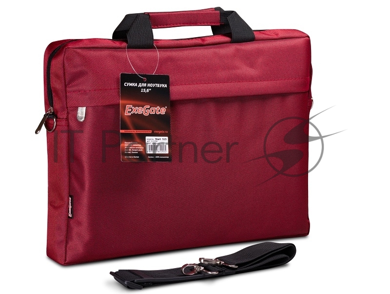 Сумка для ноутбука ExeGate EX212299RUS Start S15 Red, красная, полиэстер, для ноутбуков до 15.6"