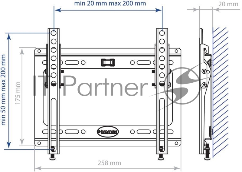 Кронштейн Kromax IDEAL-6 белый, для LED/LCD TV 15"-47", max 35 кг, настенный, 1 ст свободы, наклон 0°-15°, от стены 28 мм, max VESA 200x200 мм
