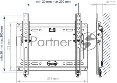 Кронштейн Kromax IDEAL-6 белый, для LED/LCD TV 15"-47", max 35 кг, настенный, 1 ст свободы, наклон 0°-15°, от стены 28 мм, max VESA 200x200 мм