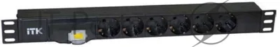 Блок ITK PDU 6 розеток DIN49440 (нем. cтанд.), с автоматом на 10А,1U, без шнура, вх. IEC320 C14, алюминиевый профиль, черный