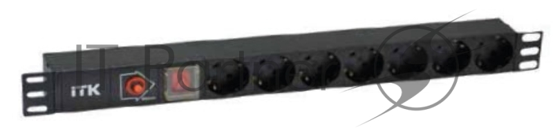 Блок ITK PDU 7 розеток DIN49440 (нем. станд.) с LED выключателем и защитой от перенапряжения, 1U, без шнура, вх. IEC320 C14, алюминевый профиль, черный