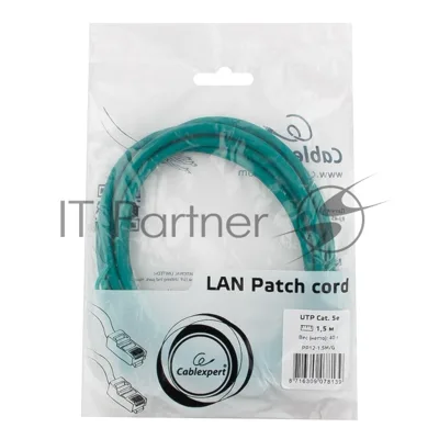 Патч-корд UTP Cablexpert cat.5e, 1.5м, литой, многожильный, зеленый
