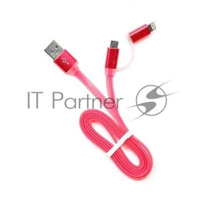 Кабель USB2.0 Cablexpert CC-mAPUSB2pk1m, AM/microBM 5P - iPhone lightning, 1м, комбо кабель, алюминиевые разъемы, розовый, блистер