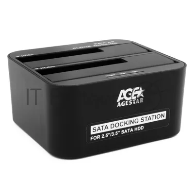 Докстанция 2x2.5"/3.5" SATA HDD/SSD AgeStar 3UBT6-6G, USB 3.0, пластик, черный, UASP, Clone, USB 3.0