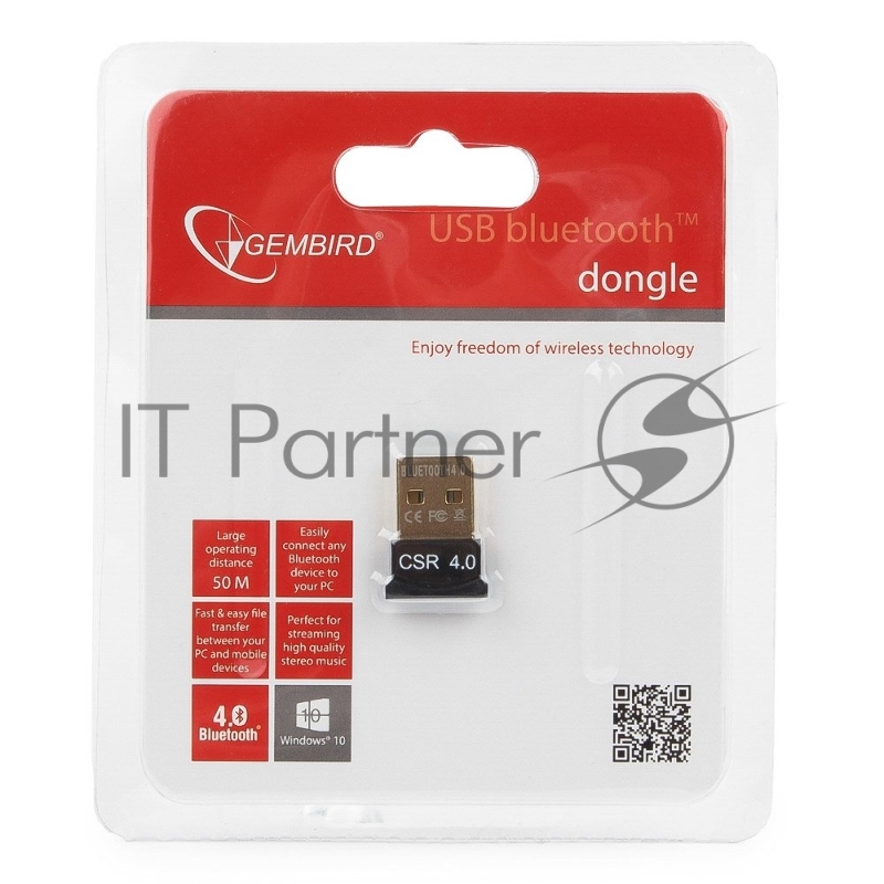 Адаптер Bluetooth Gembird, BTD-MINI5, ультратонкий корпус, v.4.0, 50 метров, до 24 Мбит/сек, USB