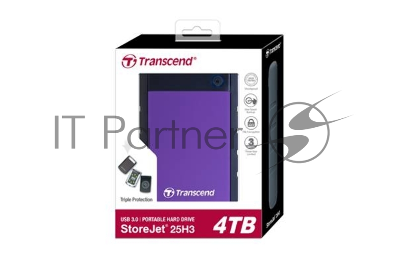 Внешний HDD 2.5" Transcend StoreJet 25H3, 4TB, USB 3.2 Gen 1 Type-A, 5400 rpm, фиолетовый